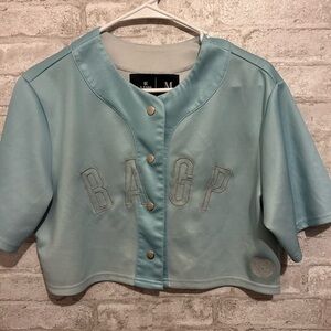 Crop Button-Front Top in Light Aqua